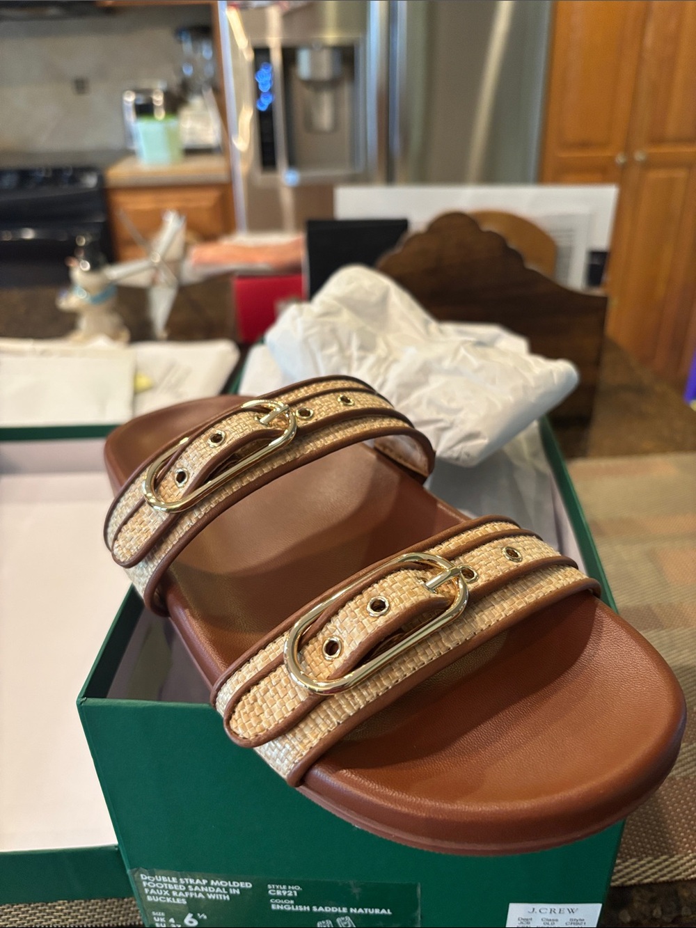 J. Crew Brown and Natural Woven Dual-Strap Slide Sandals